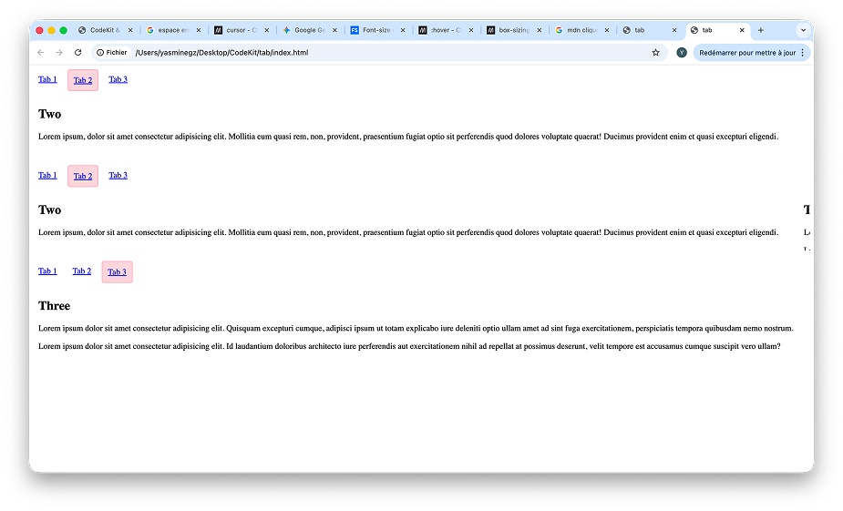 photo de 3 tabulatiosn fifférentes